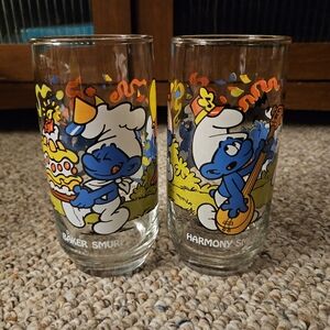 1983 Wallace Berrie & Co Baker And Harmony Smurfs Glass